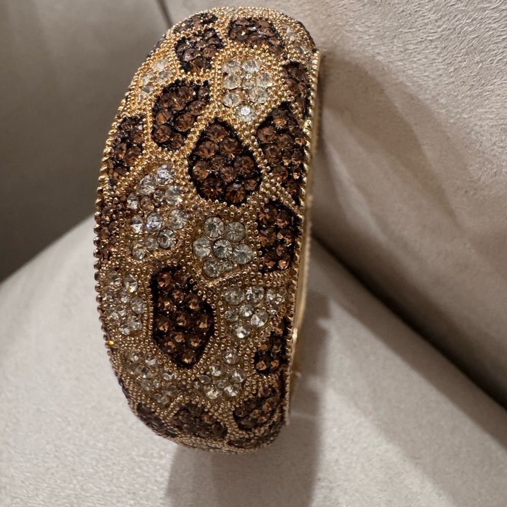 Vintage Marcel Boucher bracelet hinged leopard print pave crystals